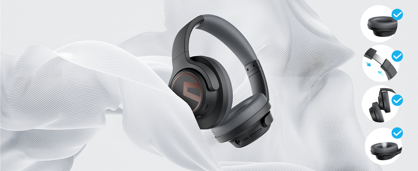 SoundPEATS Space: Бездротові навушники Over-Ear з гібридним ANC, ENC-мікрофоном та 40мм драйверами (білі)