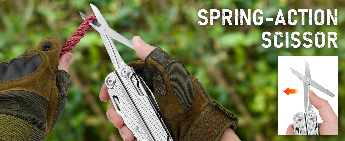 BiBURY Stainless Steel Multitool - Folding Pliers with Screwdriver & Shears - Camping, Hiking & Outdoor Gift for Men