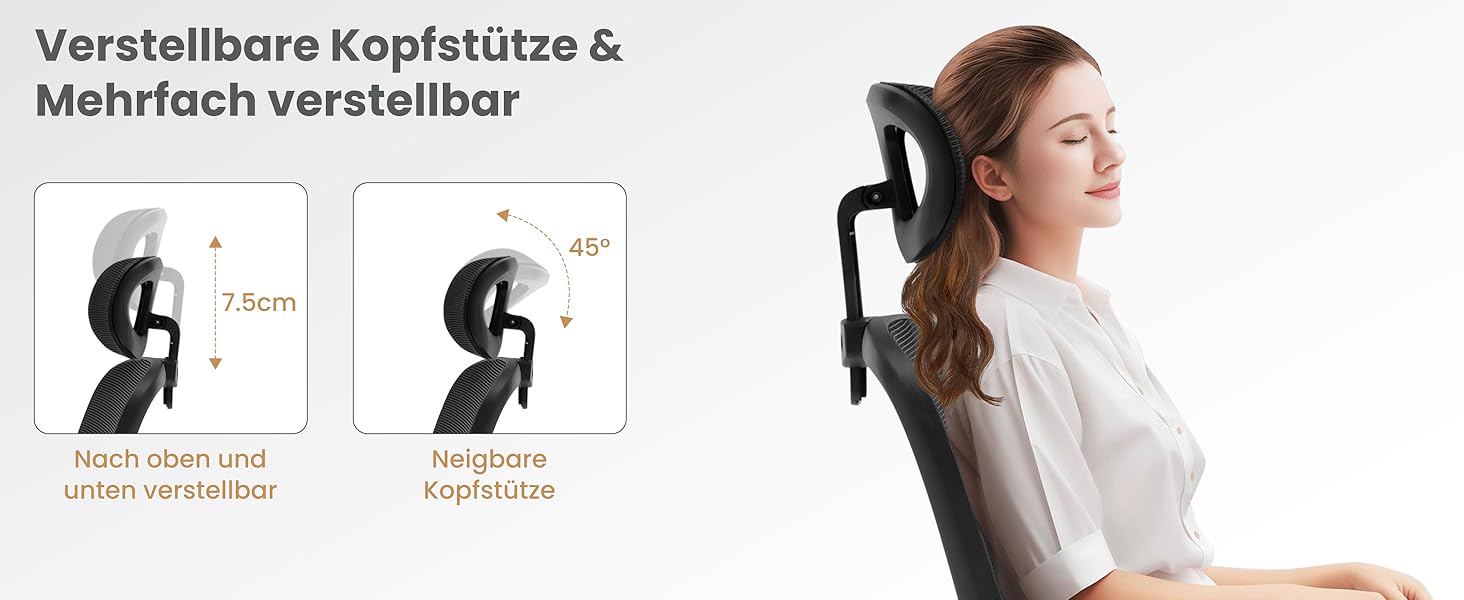 Крісло офісне WOLTU ергономічне, регульована підголовник та поперекова підтримка, функція гойдання, для офісу, 150 кг, чорне