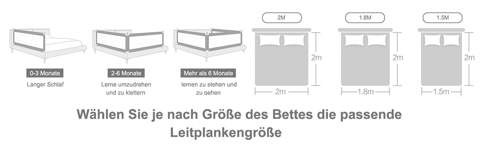 YIKANWEN Retractable Baby Bed Rail Guard - 200cm, Solid Wood Compatible, for Kids 0-10 Years