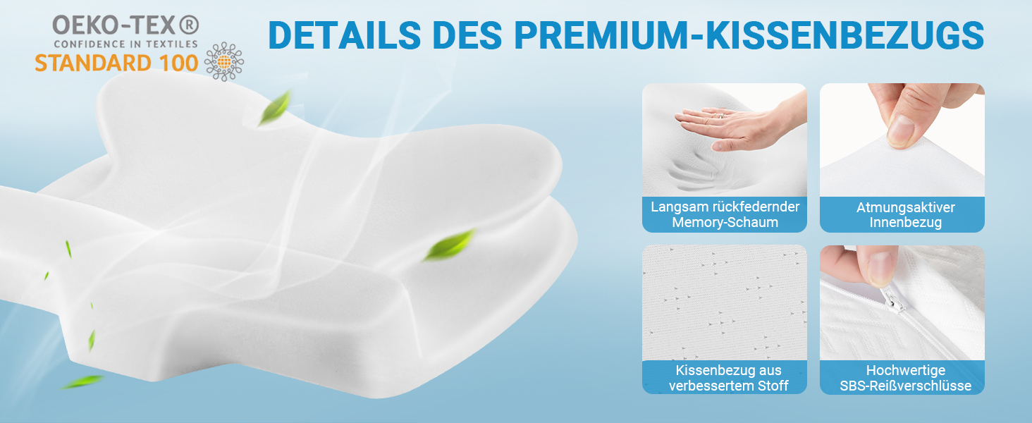 Подушка CPAP Elviros з піни Memory Foam для сну на боку, регульована по висоті та жорсткості, сумісна з масками, сіра (Нейлон, Еластан)