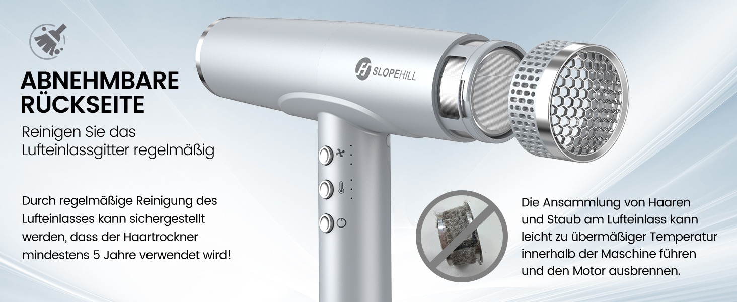 Іонізатор для волосся Slopehill, 110 000 обертів/хв, швидке сушіння, магнітний дифузор, тиха робота, біокераміка, для дому, подорожей, салону (світло-сірий)