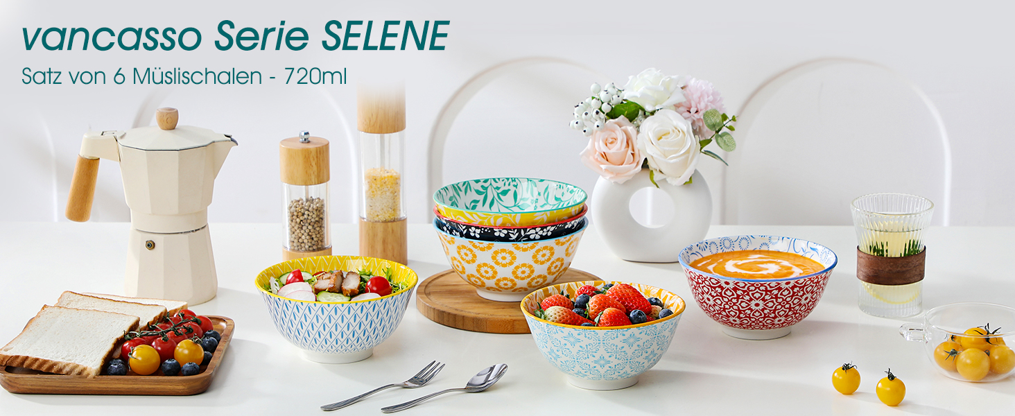 Набір посуду Vancasso Selene для 6 осіб, 24 елементи: тарілки, супові тарілки, десертні тарілки, миски, пастельний фарфор, мікрохвильова піч