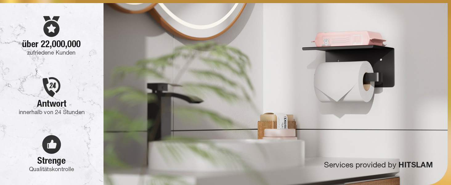 Тримач туалетного паперу HITSLAM без свердління, чорний, нержавіюча сталь з полицею, самоклеючий, для ванної кімнати
