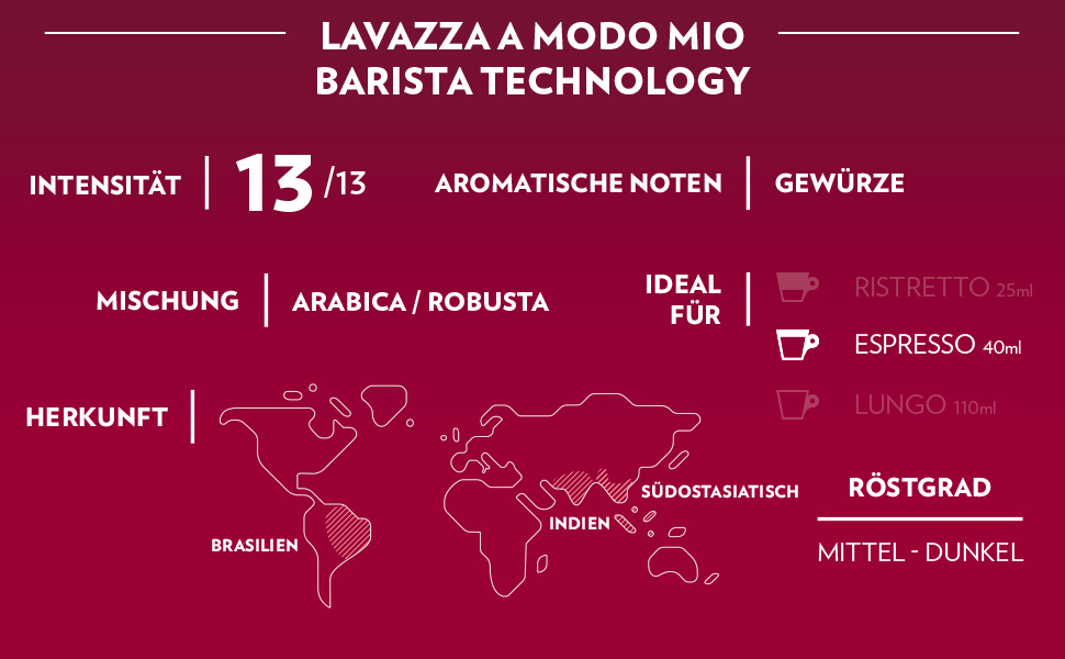Кава в капсулах Lavazza A Modo Mio Espresso Intenso, інтенсивність 13, суміш Арабіки та Робусти, середньо-темне обсмаження, 64 капсули (4 упаковки по 16 шт)
