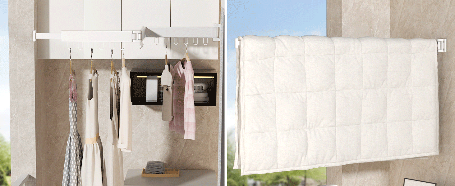 Настінна сушарка для білизни JAUREE: розкладна, трисекційна, з 18 гачками, для дому та вулиці, біла