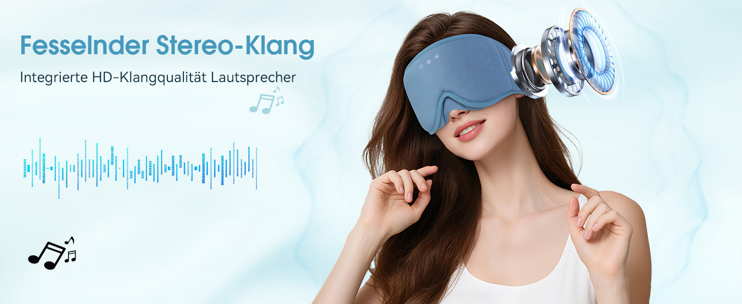 Маска для сну з навушниками LOVE EYE Bluetooth, 3D для зручного сну на боці, бамбукова тканина, чорний/синій (Enzianblau)