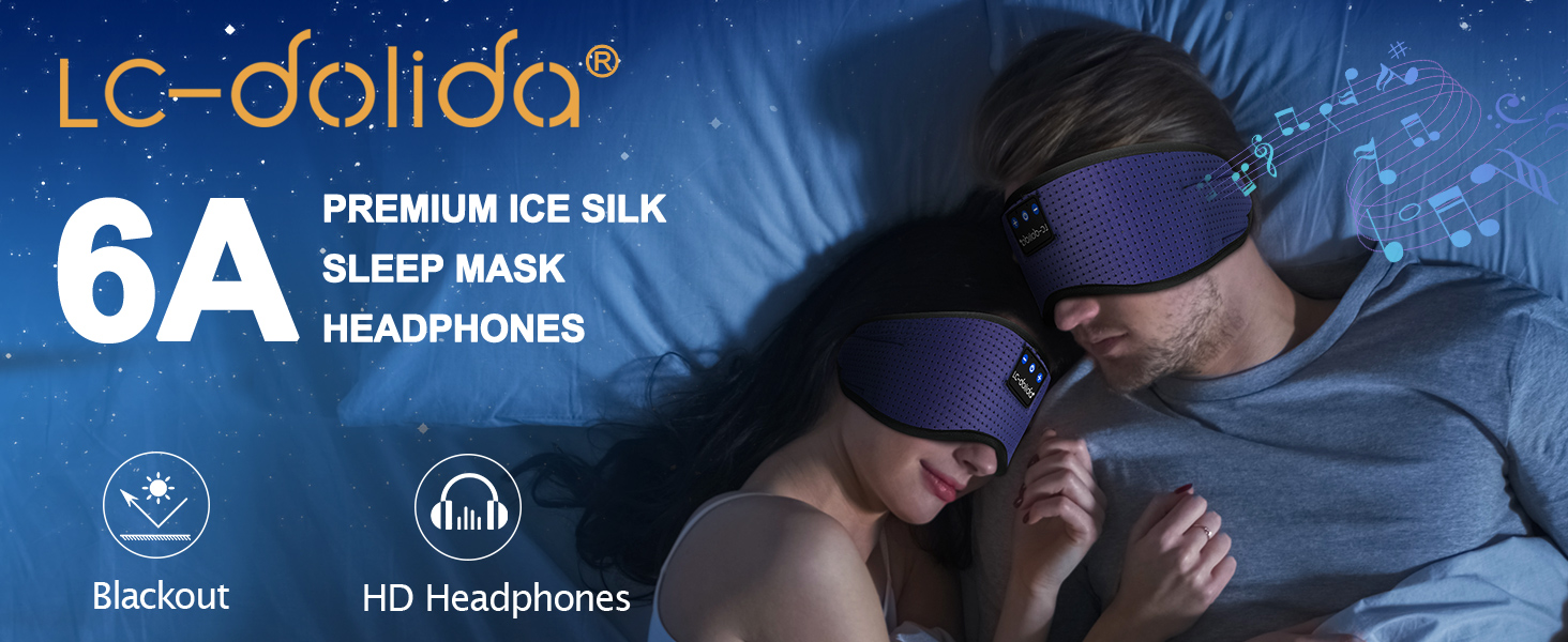Маска для сну Dolida з Bluetooth навушниками V5.4, бавовняна, дихаюча, з мікрофоном для подорожей, медитації, йоги – блакитна