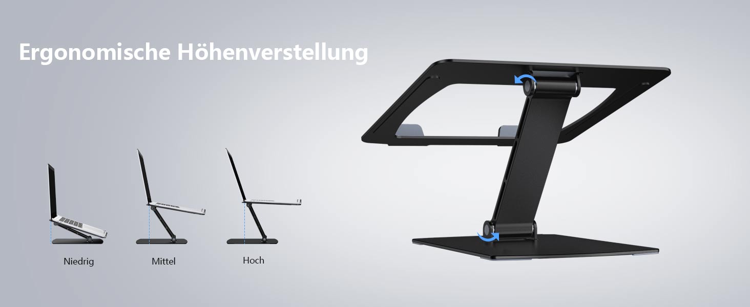 Підставка для ноутбука Glangeh, регульована по висоті, ергономічна, портативна, для столу, складна, з алюмінію, сумісна з MacBook Air Pro (10–16 дюймів), чорна