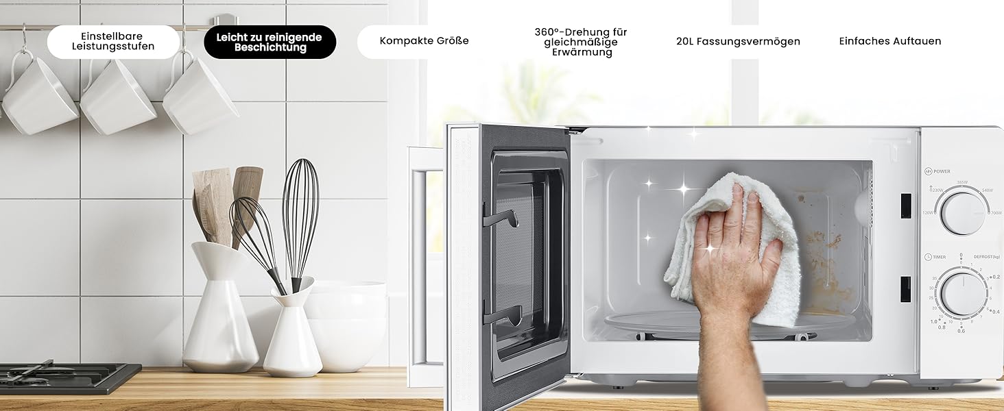 Мікрохвильова піч Comfee CMSN 20L біла, механічна, 700W, з дефростером та обертовим столом