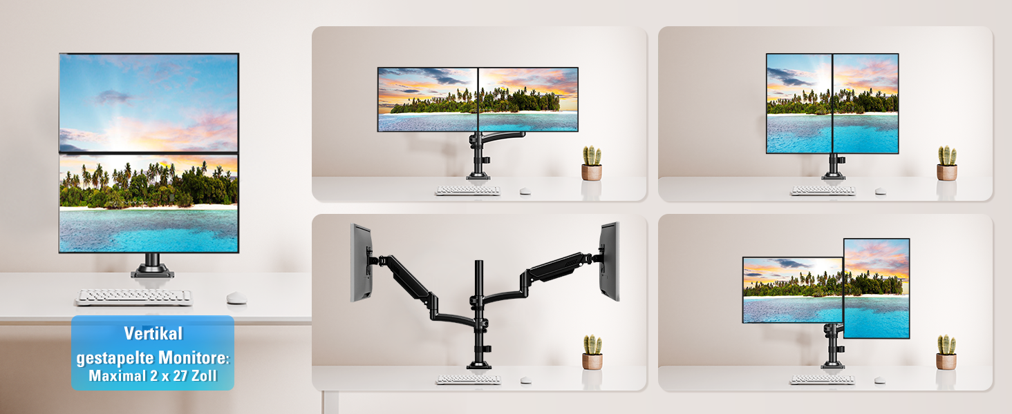 Кріплення для монітора MOUNTUP - 2 монітори, 13-32 дюйми, регульоване, VESA 75/100mm, 2-10 кг, EU6016B