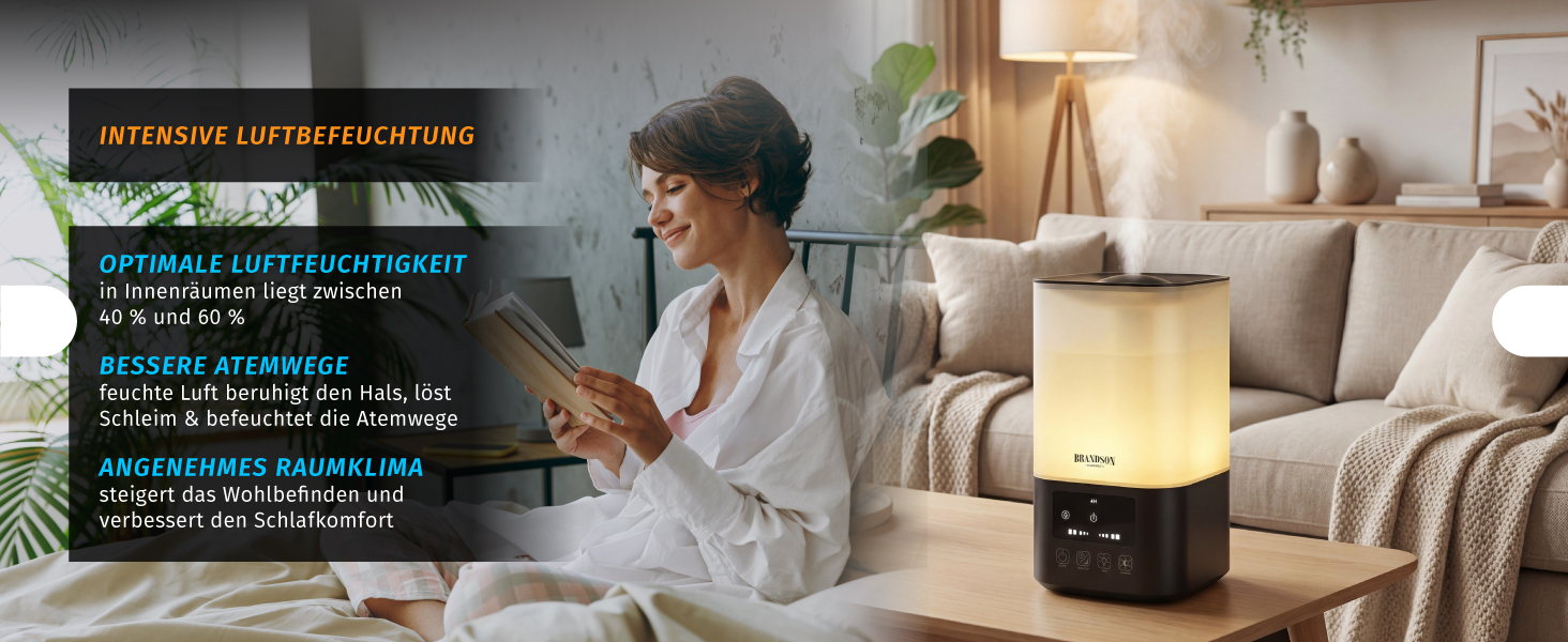 Зволожувач повітря Brandson 2.5л з керуванням від пульта, LED-підсвічуванням RGB та тихим мотором 30dB - для спальні, дитячої, вітальні