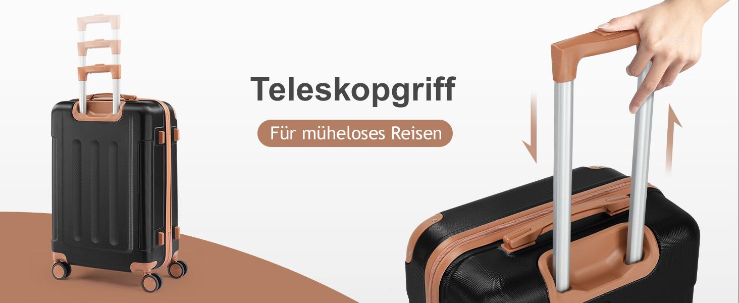 Набір валіз LEADZM 4 шт. з твердим корпусом, ABS, з колесами, великий, набір валіз з твердим корпусом, валізи та ролери з косметичкою (Чорно-коричневий)