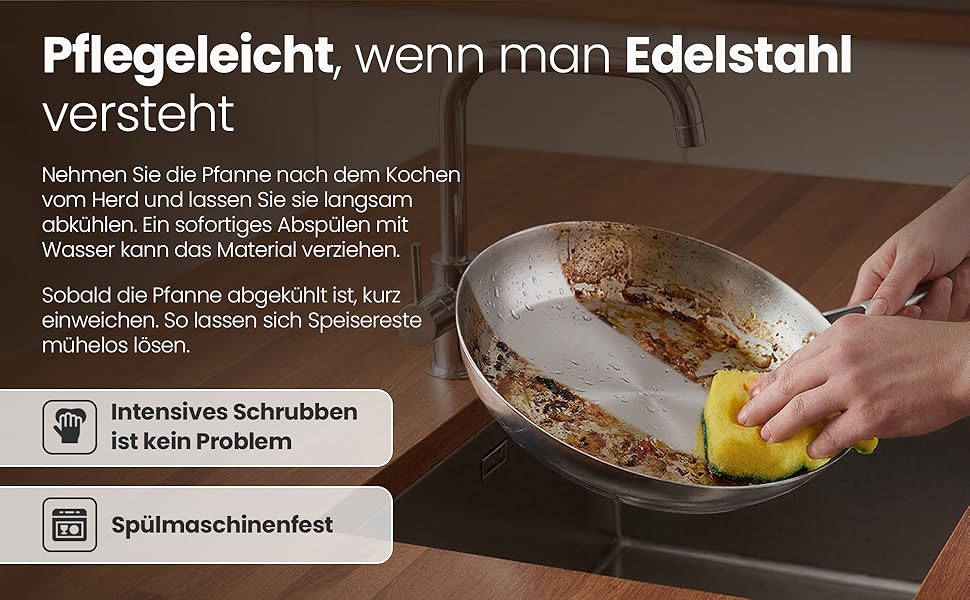 Сковорода нержавіюча сталь 24 см Edelstahlpfanne – для індукції, професійна, універсальна. Підходить для стейків та пасти, без покриття PFOA/PTFE/PFAS, жароміцна.