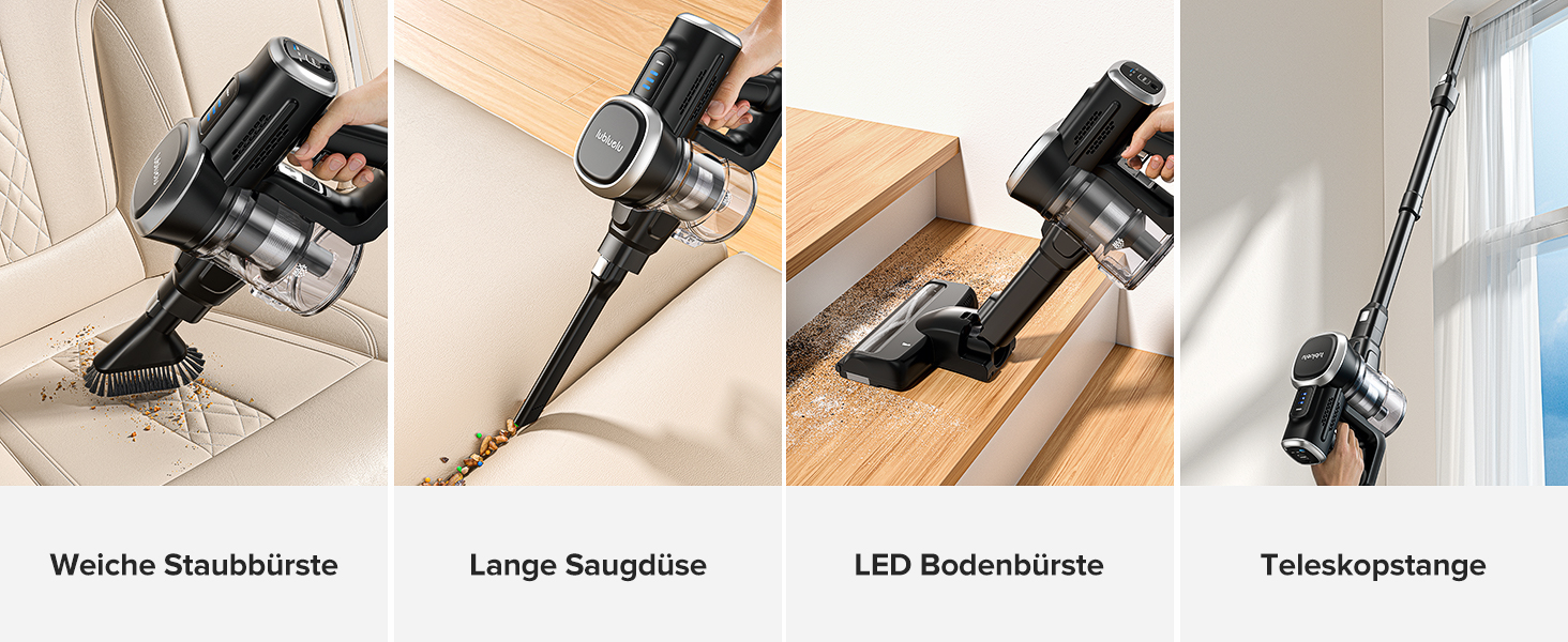 Бездротовий акумуляторний пилосос Lubluelu з LED-щіткою, HEPA-фільтром, потужністю 220W та 25kPa, час роботи до 50 хвилин, для твердих поверхонь, шерсті тварин та килимів (чорний)