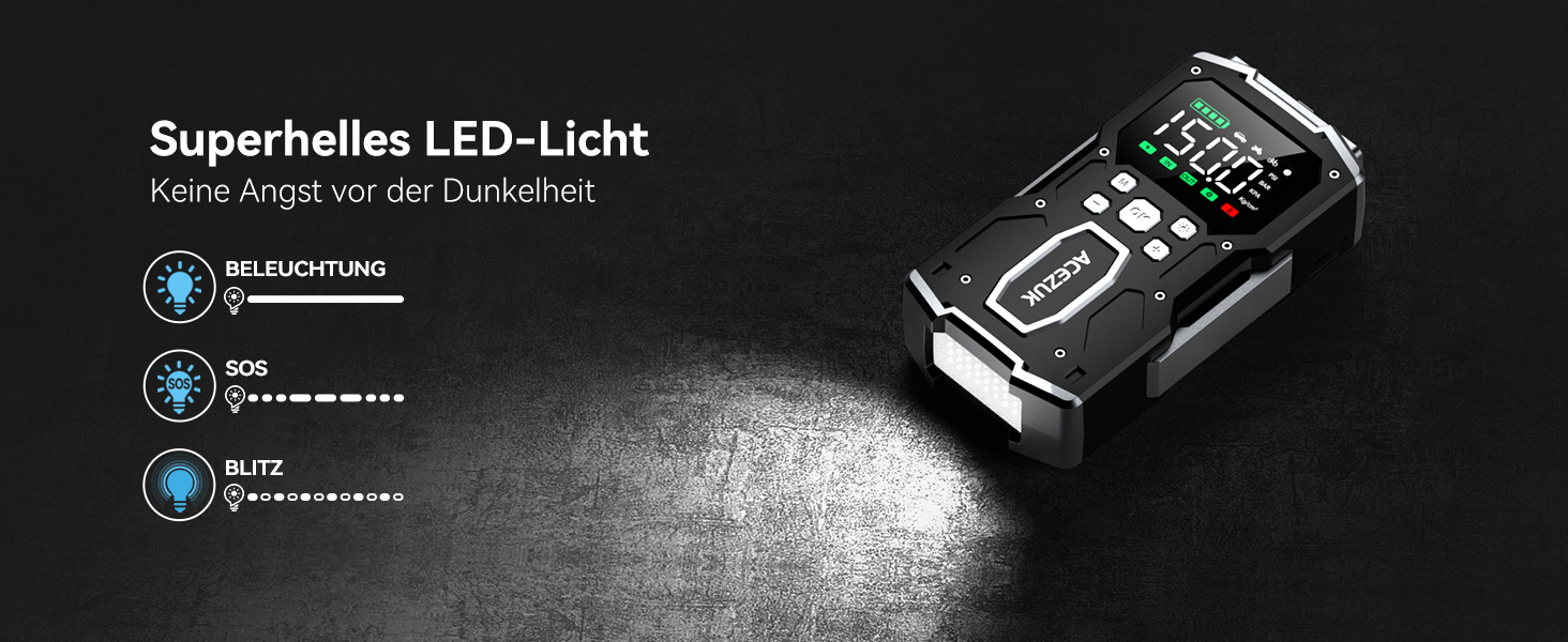 Powerbank Starthilfe 8000A для автомобіля з LED-ліхтариком та великим екраном (8000A, чорний)