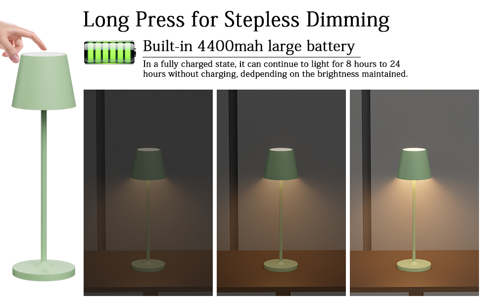 Світлодіодний акумуляторний настільний світильник K-Bright з димером, зелений (2 шт.) | Для дому та вулиці | Тепле біле світло 3000K | Зарядна станція