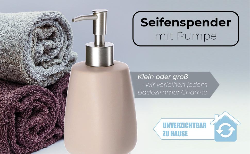 Дозатор для мила KADAX: керамічний диспенсер для рідкого мила, мийного засобу та лосьйону для ванної та кухні (Бежевий)