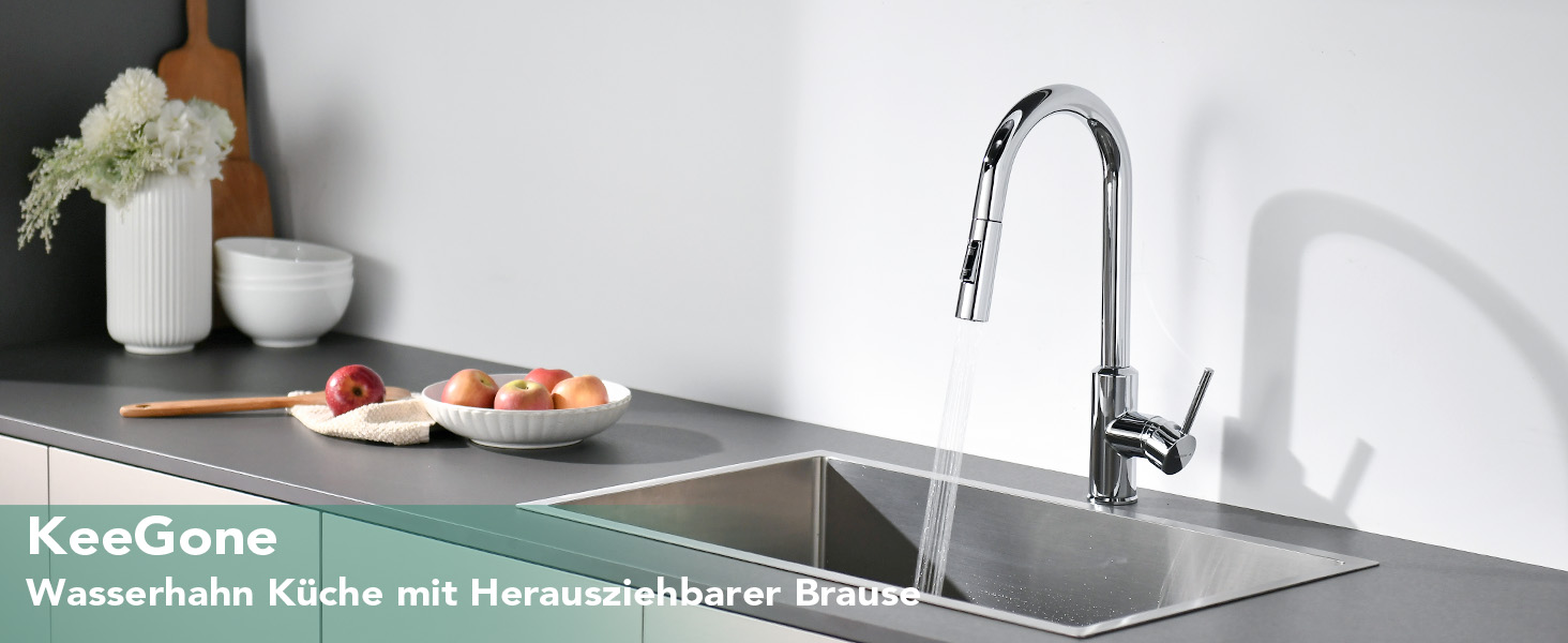 Змішувач кухонний з висувною лійкою та душем, 360° поворот, 2 режими, нержавіюча сталь (хром)