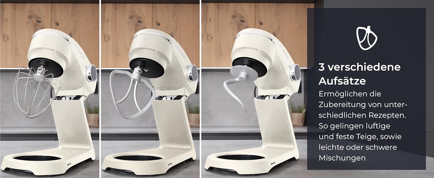 Кухонний комбайн KLAMER 1800W, планетарний міксер для тіста з чашею з нержавіючої сталі 6л (Premium Creme)