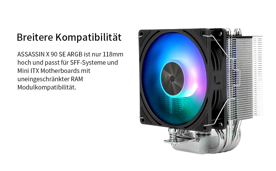Thermalright Assassin X 90 SE ARGB: Кулер для CPU з 4 тепловими трубками, 92 мм вентилятор, технологія AGHP 4th, сумісний з AMD AM4/AM5/Intel 1700/1150/1151/1200