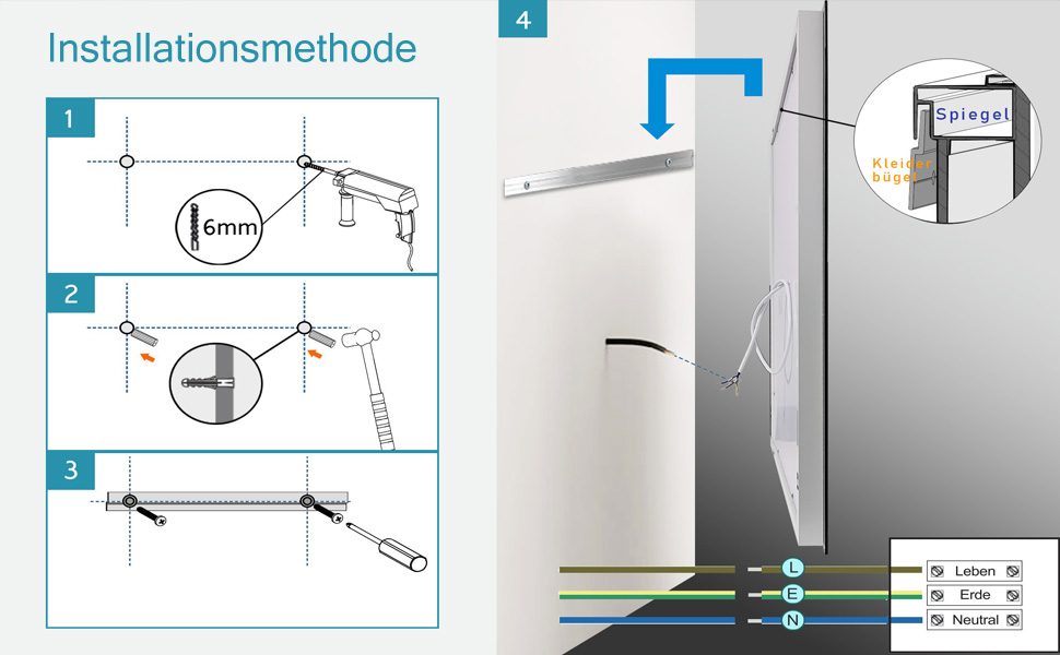MIQU LED дзеркало для ванної кімнати з підсвічуванням 60x50 см, велике дзеркало для ванної кімнати з сенсорним регулюванням, антизапар, 3 кольори світла, для ванної, туалету, коридору