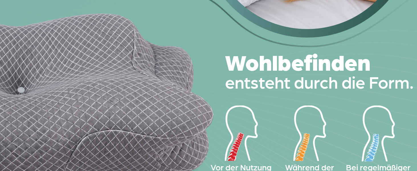 Ергономічна подушка для шиї Flowen з ефектом пам'яті (Memory Foam) від болю в шиї та хропіння, універсальна для будь-якої пози сну, темно-сіра