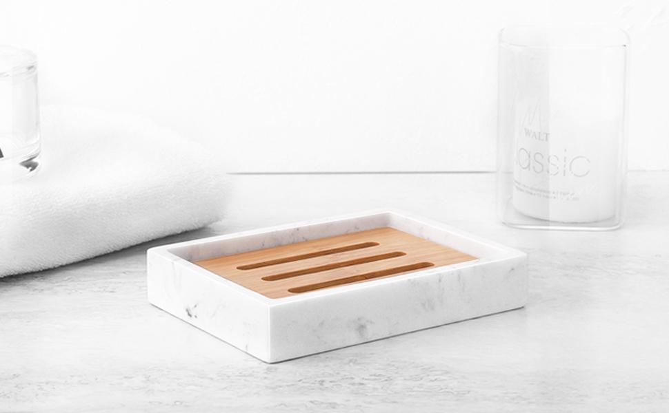 Миска для мила Luxspire з кераміки, антиковзна, білий мармур, для ванної кімнати, душу та кухні, тримач для мила, мильниця, чорний гравій (прямокутна)