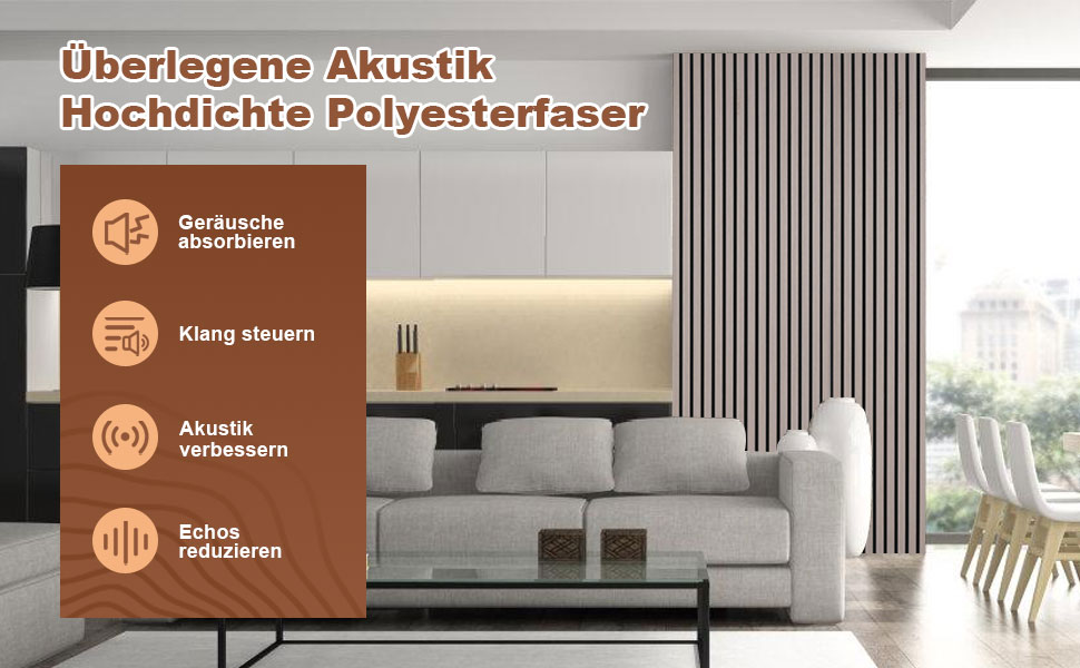 Акустичні панелі з дерева та фетру 120x60 см, набір 4 шт (2,88 м²), звукопоглинаюча стінова облицовка для покращення акустики приміщення, колір Чорний горіх