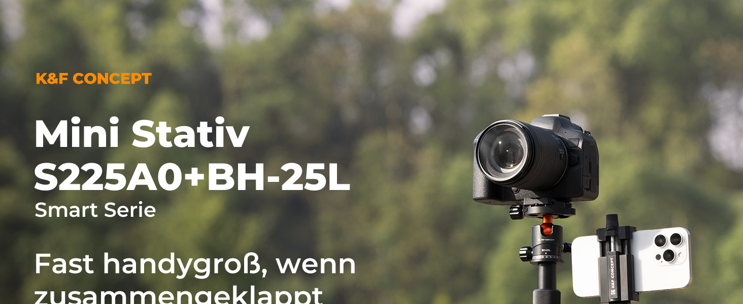 Міні штатив K&F Concept S225A1+BH-25: компактний штатив для камери з кульковою головкою 360°, 52 см, з тримачем для телефону, для Canon/Sony/Nikon/Fujifilm, до 6 кг