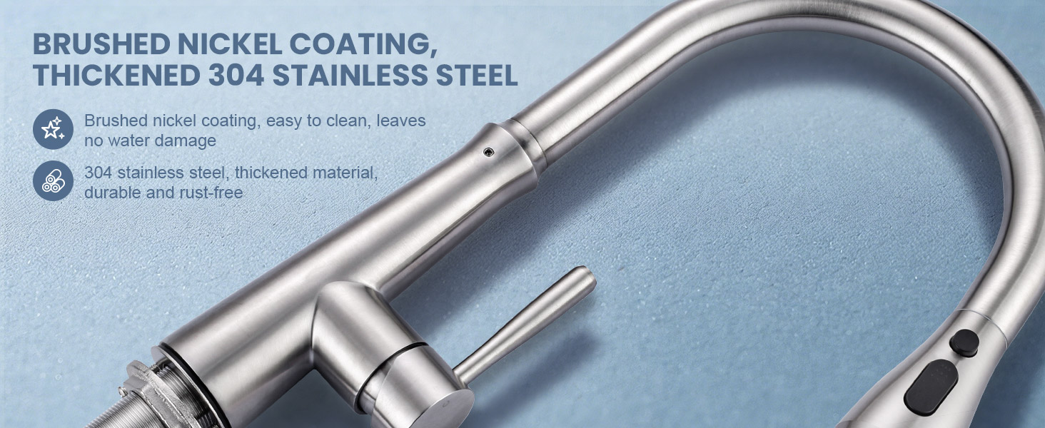 Змішувач кухонний iVIGA висувний з дозатором, водоспад, 360° поворот, 3 режими, щітене нікель