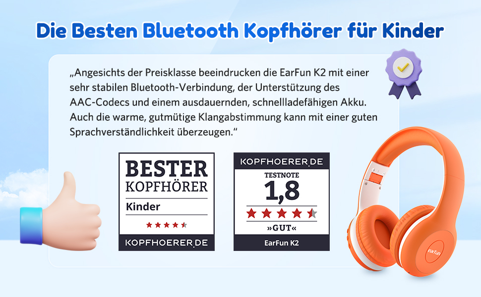 Бездротові навушники EarFun для дітей з Bluetooth, регулюванням гучності 85/94 дБ, Hi-Fi звук, HD-мікрофон, 40 годин роботи акумулятора, складні, регульовані, для школи/подорожей/ПК, помаранчеві