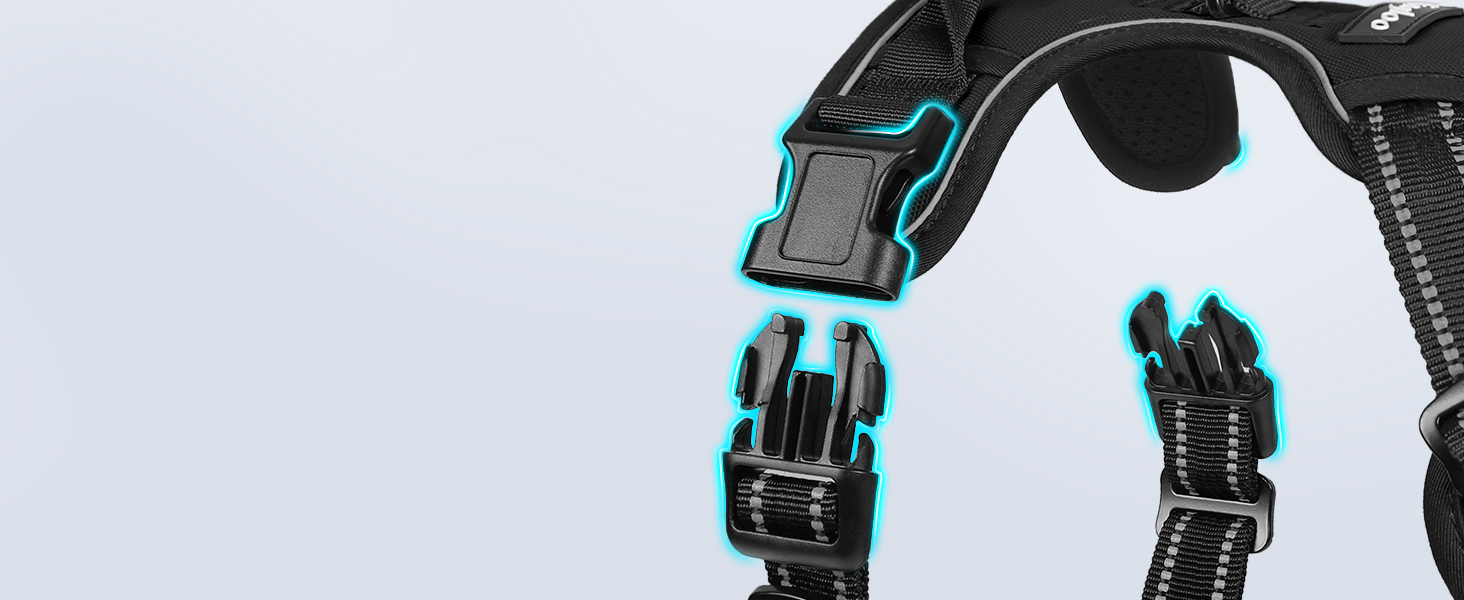 Нагрудник для собак великих порід Eagloo, чорний, розмір L, анти-тяга, з відбиваючими смугами, регульований