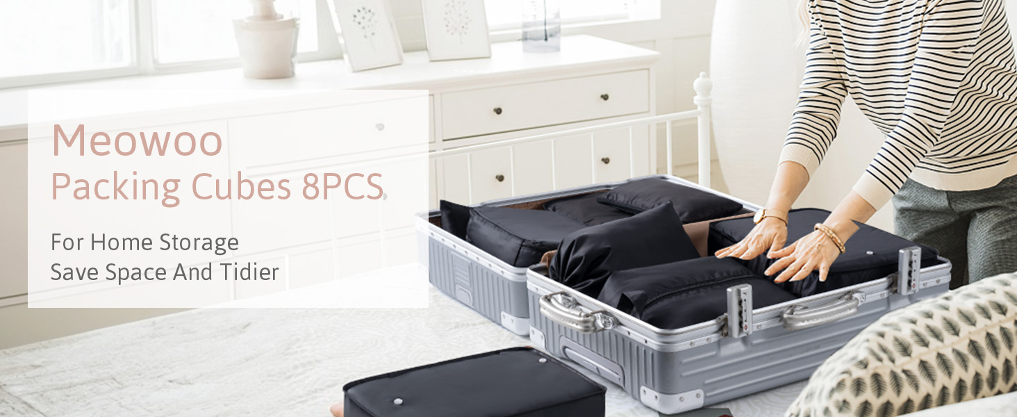 Органайзер для валізи Meowoo, набір 8 шт., кубики для пакування, чорний. Організація багажу для подорожей та бізнесу.