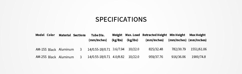 Штатив SIRUI AM-15S з плавним голівкою: професійний штатив/відеоштатив/трипод для камер, максимальне навантаження 10 кг