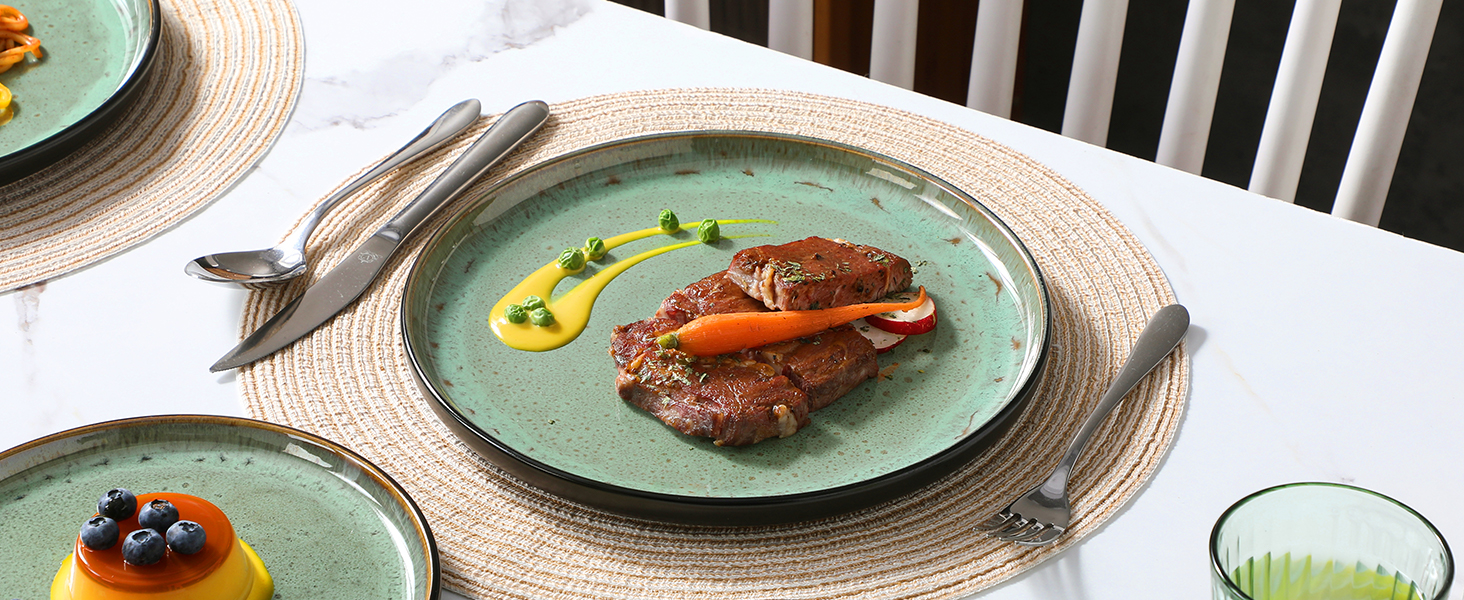 Набір посуду на 6 осіб vancasso AMBER, 18 предметів, ручної роботи, з реактивною глазур'ю, смарагдово-зелений