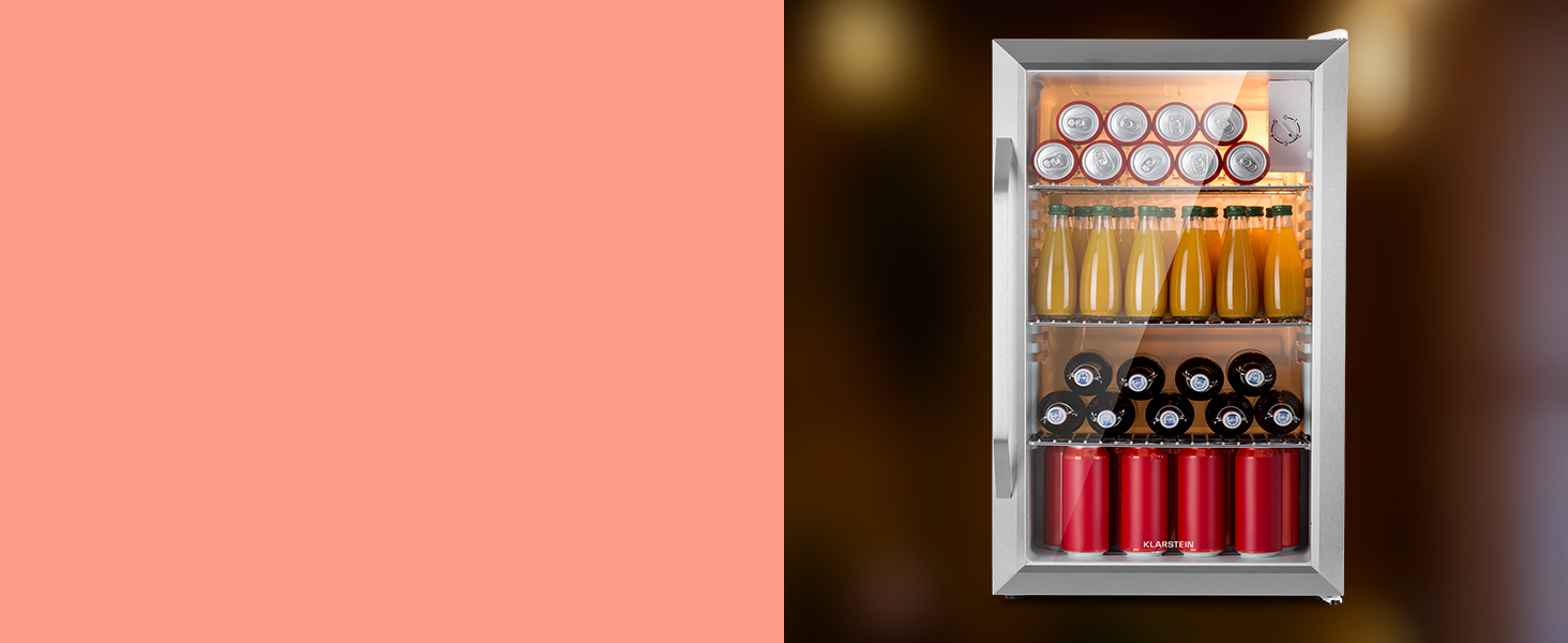 Klarstein Mini Fridge with Glass Door - 80L Compact Beverage Cooler with Adjustable Shelves & Wave Design Racks