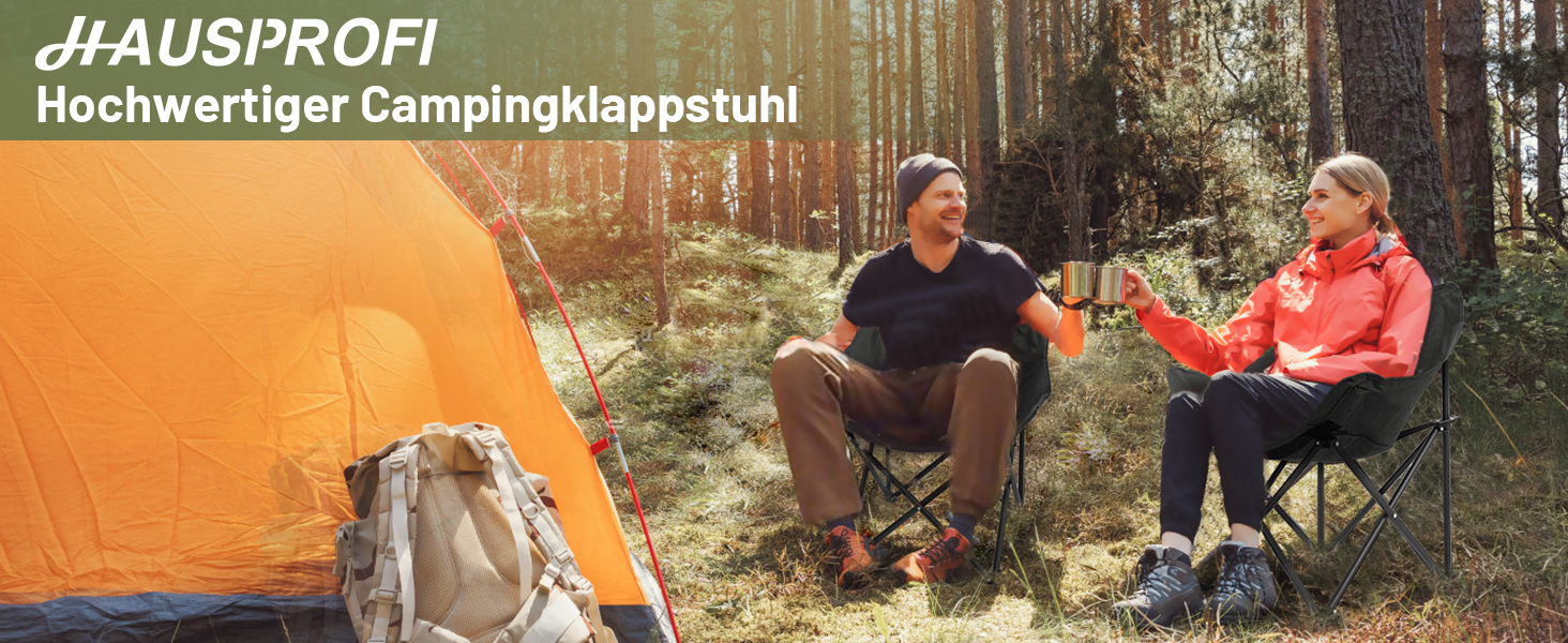 Крісло для кемпінгу Hausprofi, складне, з підстаканником та сумкою, вантажопідйомність 150 кг, чорне