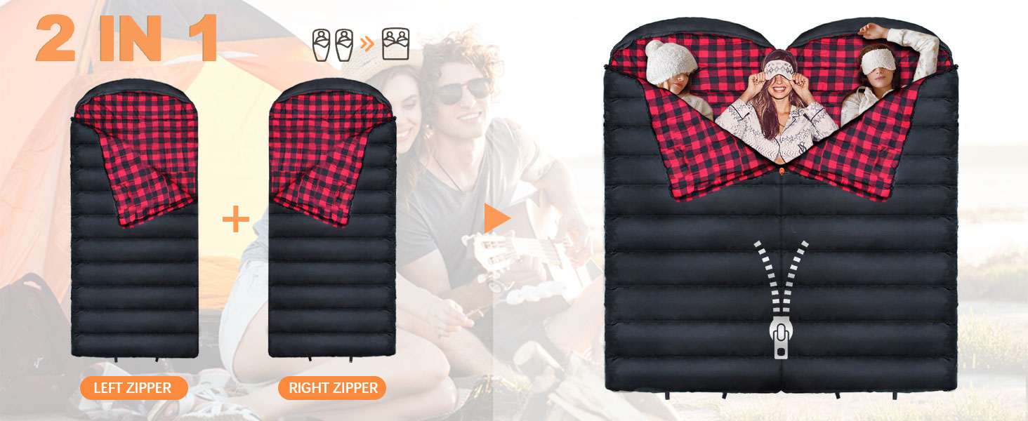 Спальний мішок Poepore Outdoor Winter для дорослих, Extra Wide, 3-4 сезони, XXL, теплий, бавовна, фланель, для кемпінгу, походів, пригод, 230*100 см, 0°C (Червоний, -6°C)
