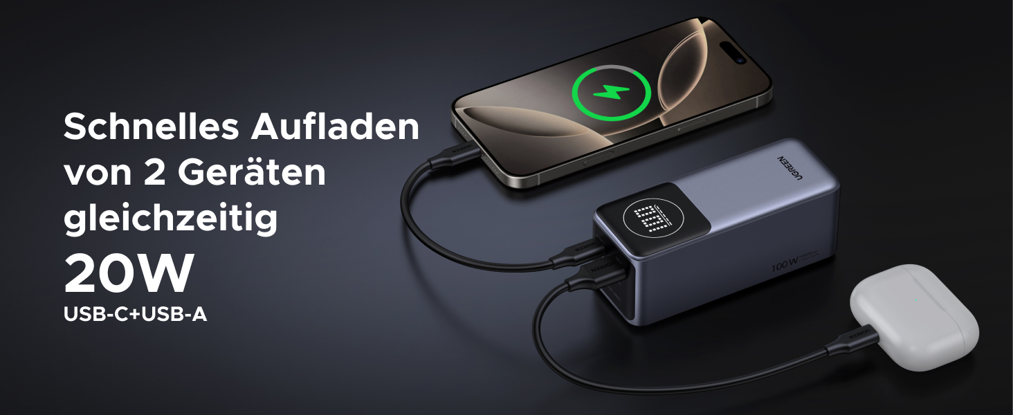 Power Bank UGREEN Nexode 12000mAh 100W з 2 портами, цифровим дисплеєм, USB-C PD 3.0, сумісний з iPhone, Galaxy, iPad та іншими пристроями
