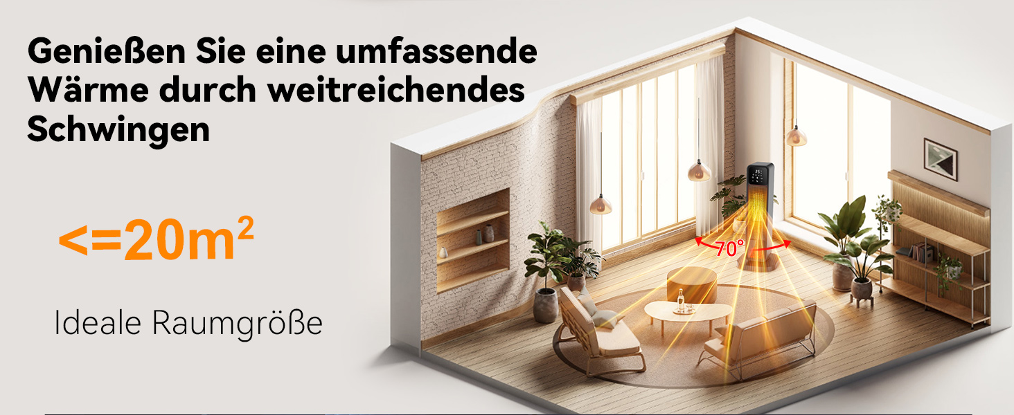 Електричний обігрівач PTC, 2200W, керамічний, з пультом, 4 режими, таймер 12H, термостат, ECO-режим, осциляція 70°, захист від перегріву та перекидання, для дому/офісу, чорний, 61 см