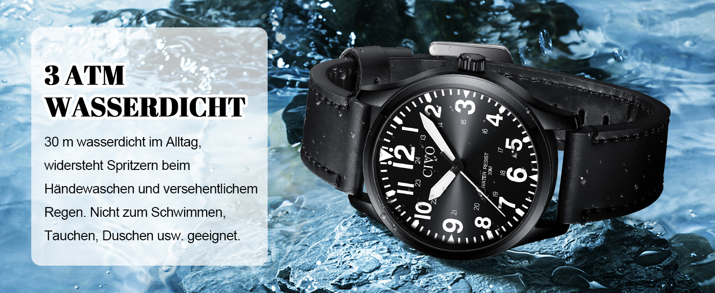 Чоловічий годинник CIVO Military B-4 Зелений/Чорний: Водостійкий, аналоговий кварц з великими цифрами та світловим покриттям