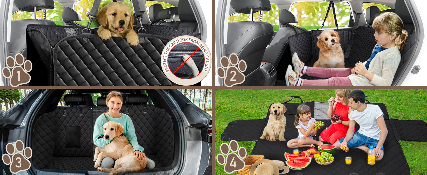 Захист для заднього сидіння автомобіля Angooni для собак - водовідштовхуючий, антиковзаючий, стійкий до подряпин (135x120 см) з Isofix для дитячого крісла, універсальний