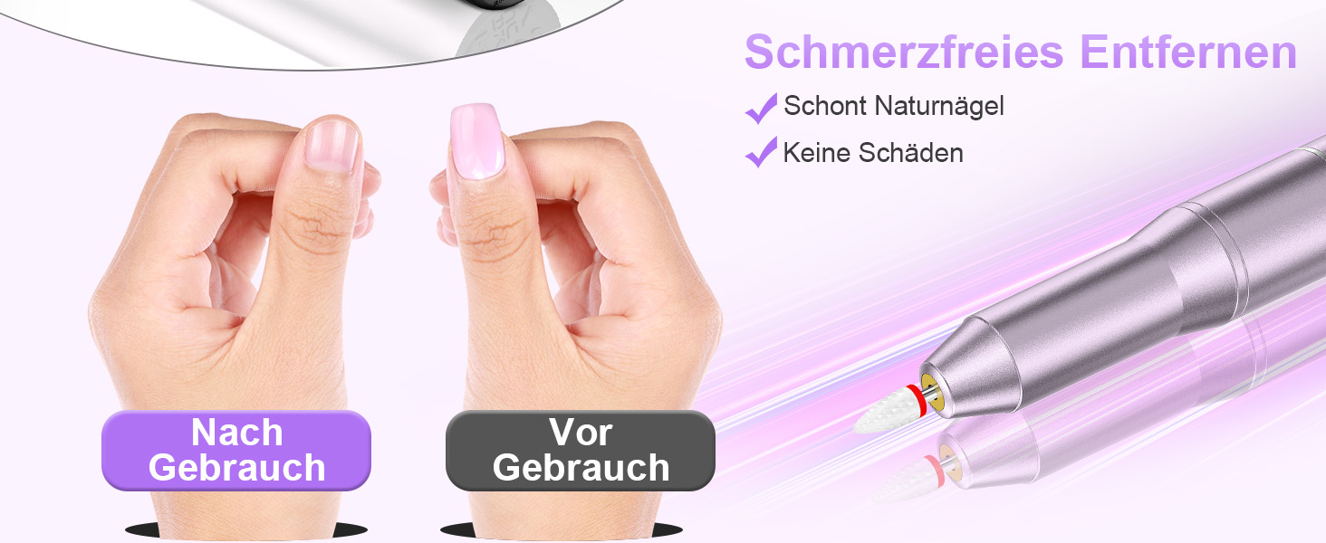 Електричний фрезер для нігтів бездротовий - 12 в 1, 35000 об/хв, для гелю, акрилу, манікюру та педикюру, фіолетовий