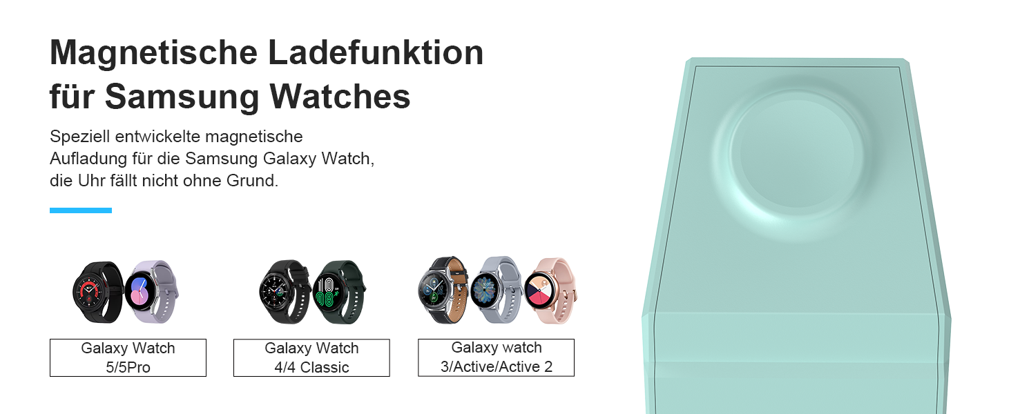 Бездротова зарядка Induktive для Samsung: 3-в-1 для Galaxy Watch, Buds та смартфонів серії S (зелена)