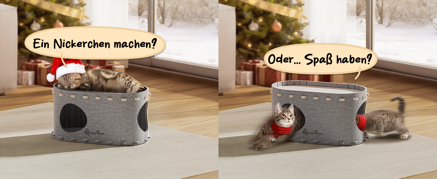 Будиночок для котів з фетру, лежанка для котів, будиночок-печеричка, 58 x 33 x 30 см, ігровий, зимовий, захист кігтів, сірий (один)