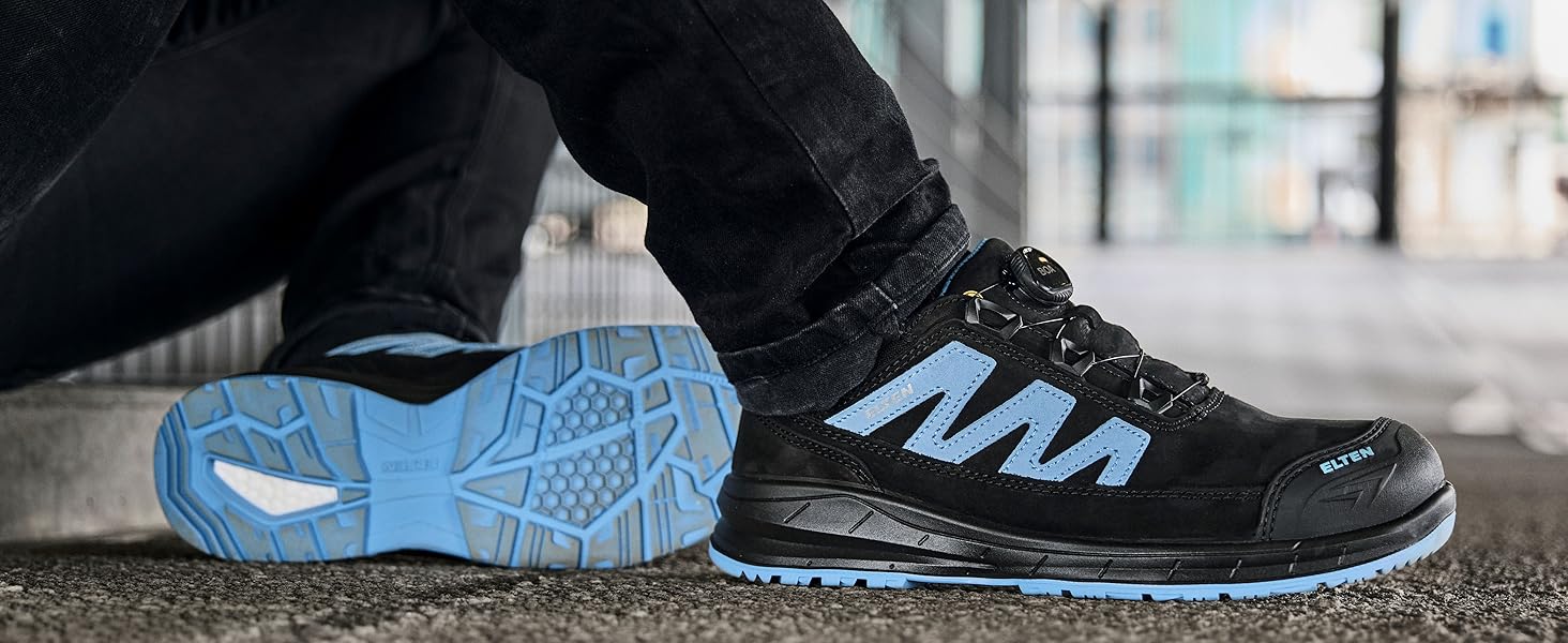 Робочі черевики ELTEN Impulse XXT Blue Low ESD S1: текстиль, пластикова капа, для жінок та чоловіків, чорний, 42 EU