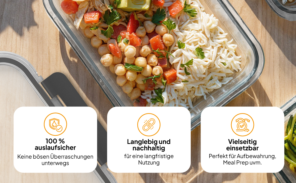 STOVY® Набори для приготування їжі Meal Prep Box - 5 контейнерів по 1040 мл з кришкою. Ідеально для повного раціону. Контейнери для зберігання їжі, придатні для мийки, мікрохвильової печі та морозильника.