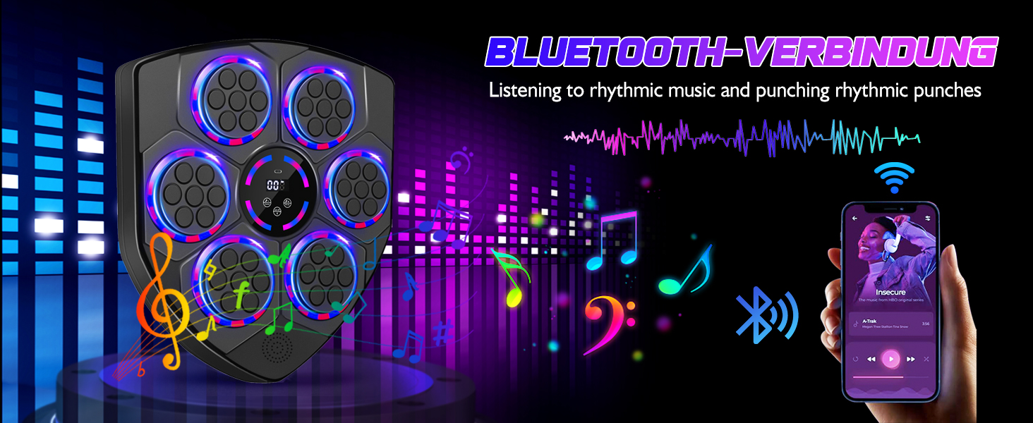 Музична боксерська машина Joellfuner з LED-підсвічуванням, 9 швидкостей, 5 рівнів гучності, режим підрахунку ударів, настінна ціль для тренувань у домашньому фітнес-залі