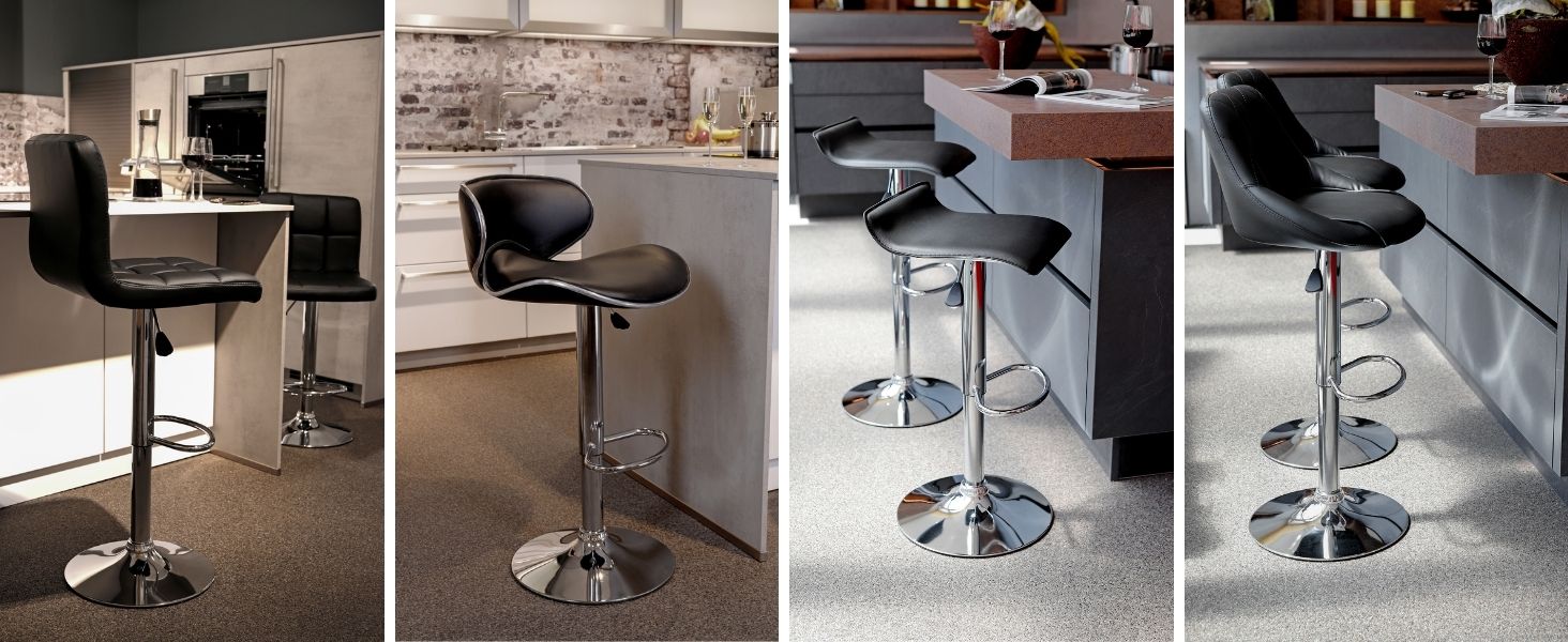 Dibea 2-Piece Swivel Bar Stools - Adjustable Height, 130kg Capacity, Black - Model 1 (Model 6)